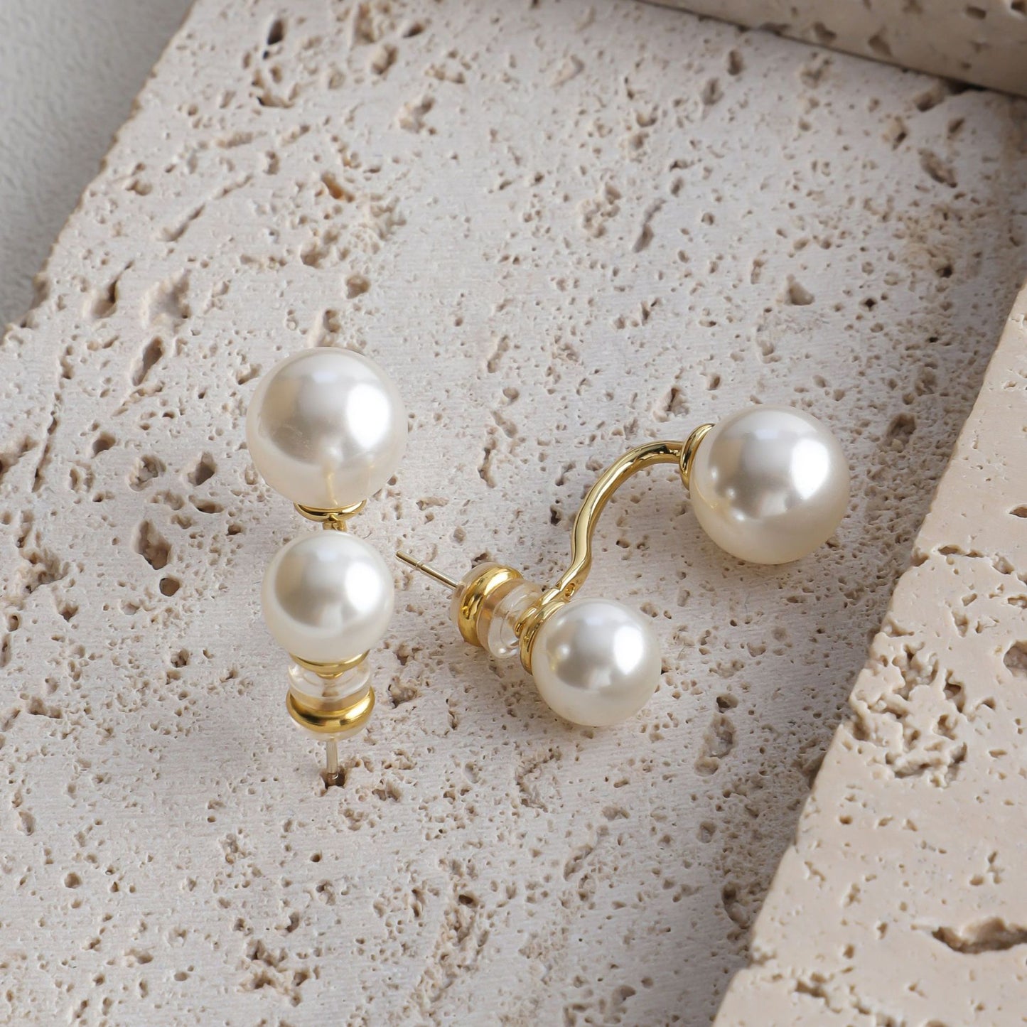 Pendientes geométricos de perla plateada de 15 g - Cobre galvanizado