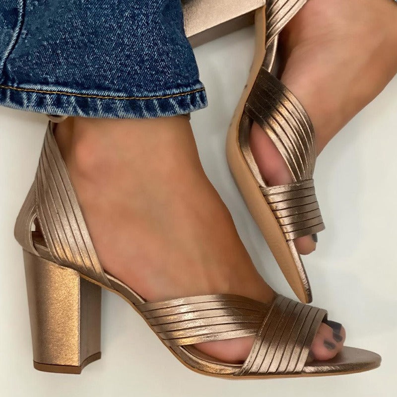 Sandalias de tacón alto para mujer con punta redonda - Elegantes sandalias de verano en tallas grandes