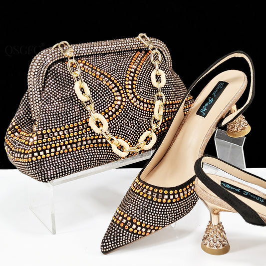 Ensemble Chaussures Sac Femme Bout Pointu - Talons Hauts Strass
