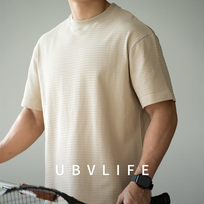 Men's Raglan Sleeve Striped Anti-Wrinkle T-Shirt - Breathable