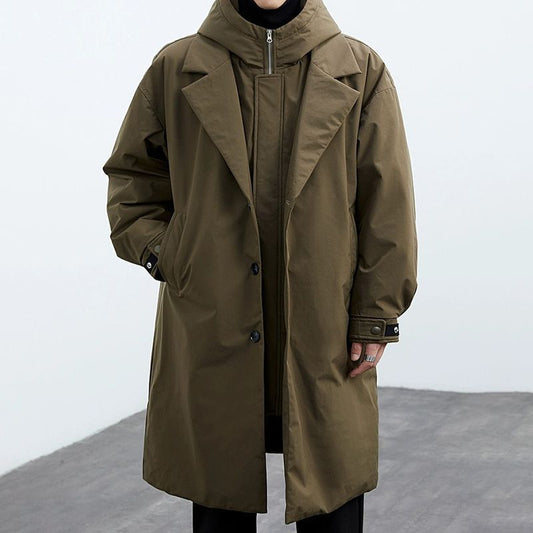 Trench Coat Homme Mi-Long à Capuche - Manteau Double Effet