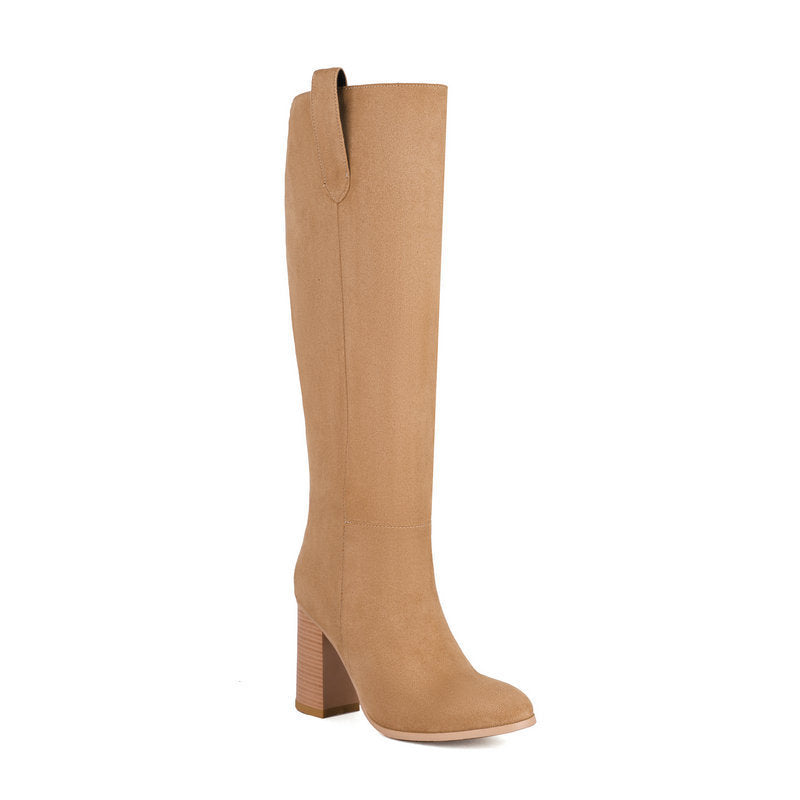 Botas altas de ante para mujer - Tacones de plataforma gruesos