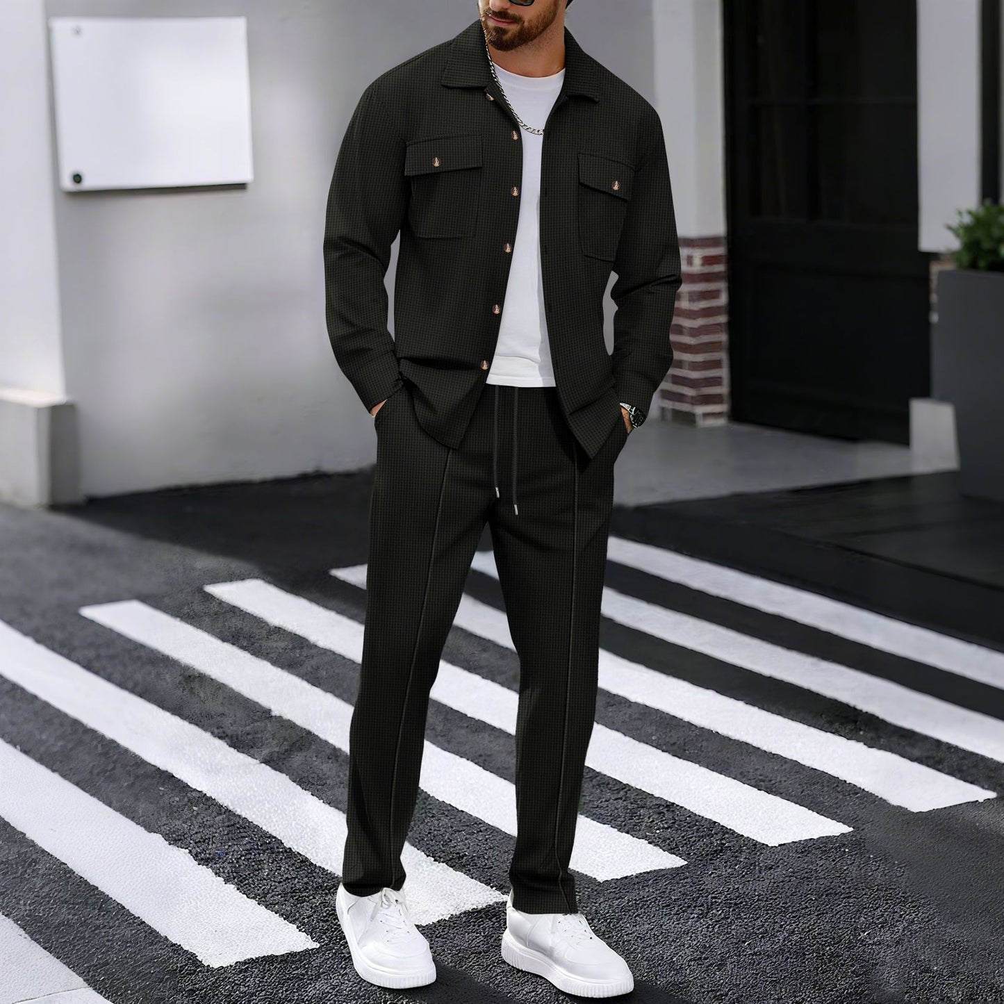 Men's Casual Waffle Set - Shirt and Pants