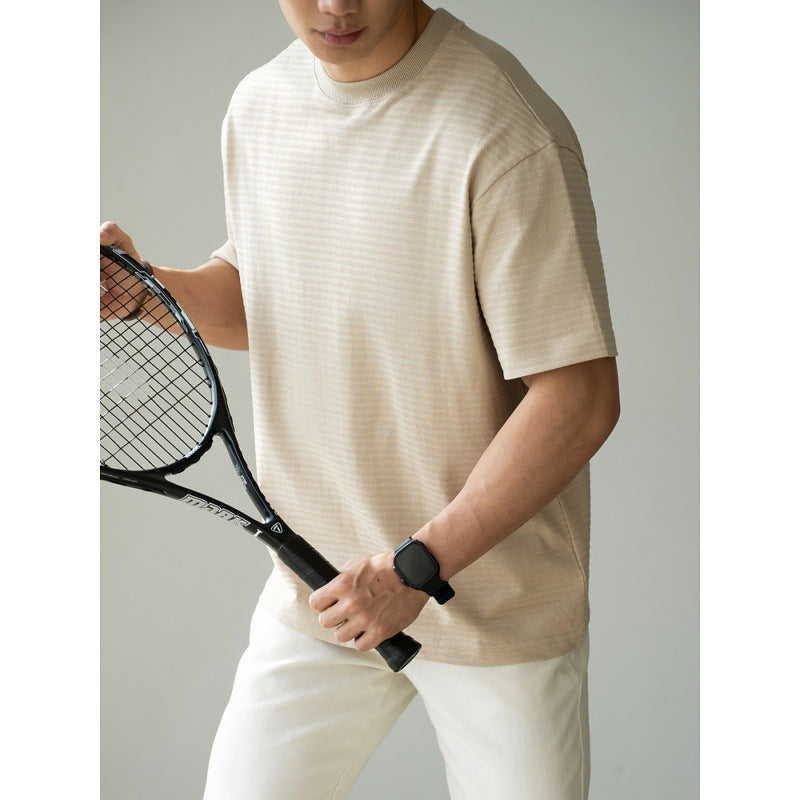 Men's Raglan Sleeve Striped Anti-Wrinkle T-Shirt - Breathable
