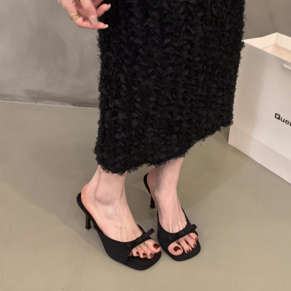 Mules de mujer con lazo, tacón de aguja y punta cuadrada - Elegante y chic