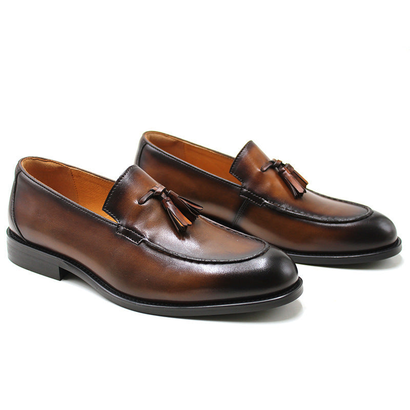 Men's British Style Tassel Leather Loafers - Elegant High End