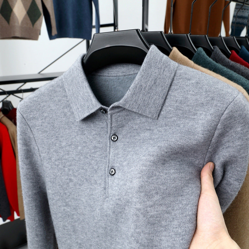 Polo de hombre con cuello vuelto y mangas largas - Suéter de punto de moda