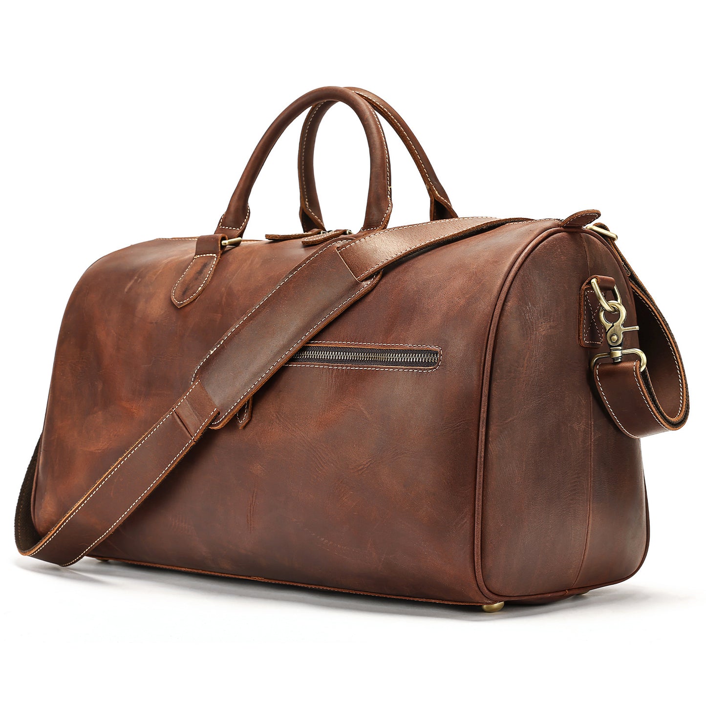 Bolso de viaje vintage de cuero de gran capacidad con bandolera