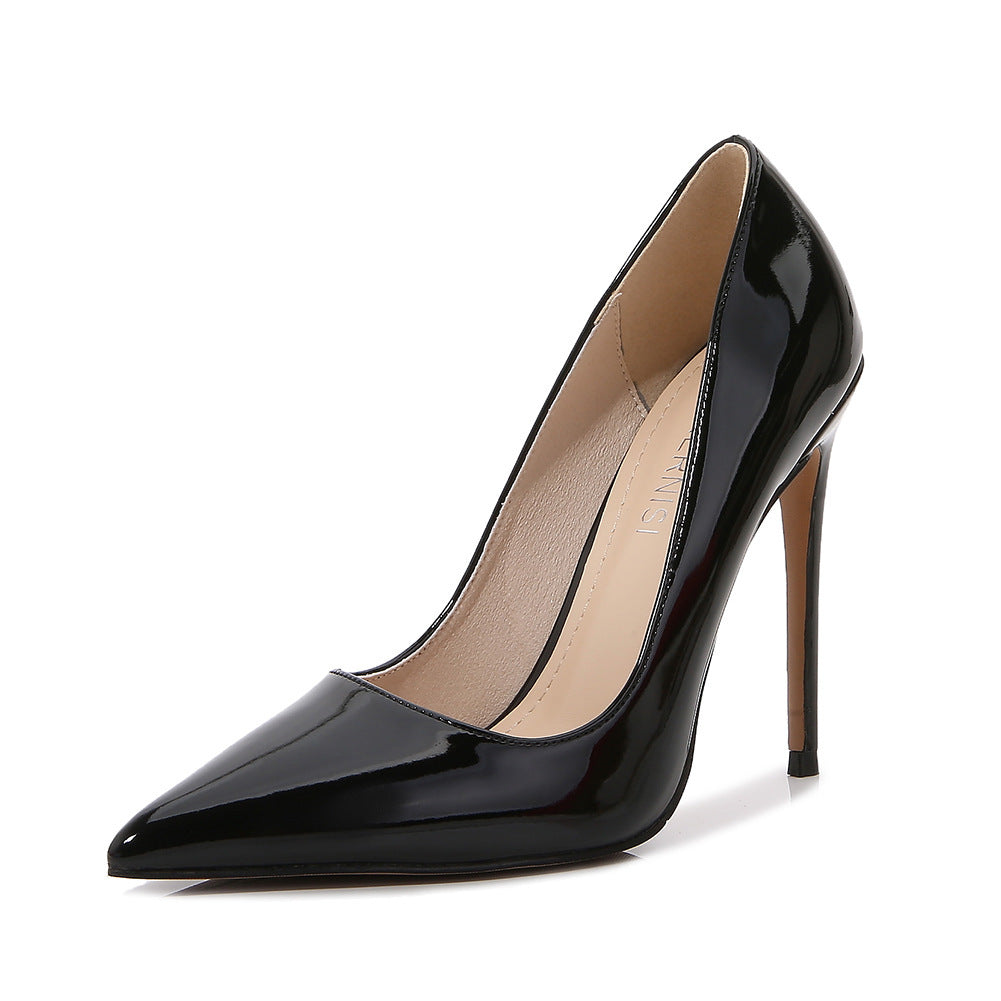 Zapatos de tacón de aguja para mujer, talla grande de 12 cm, punta puntiaguda