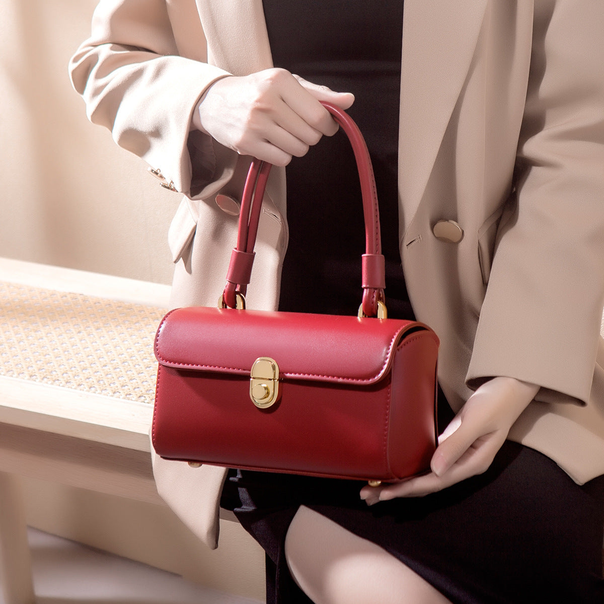 Bolso bandolera retro vintage rojo de algodón para mujer