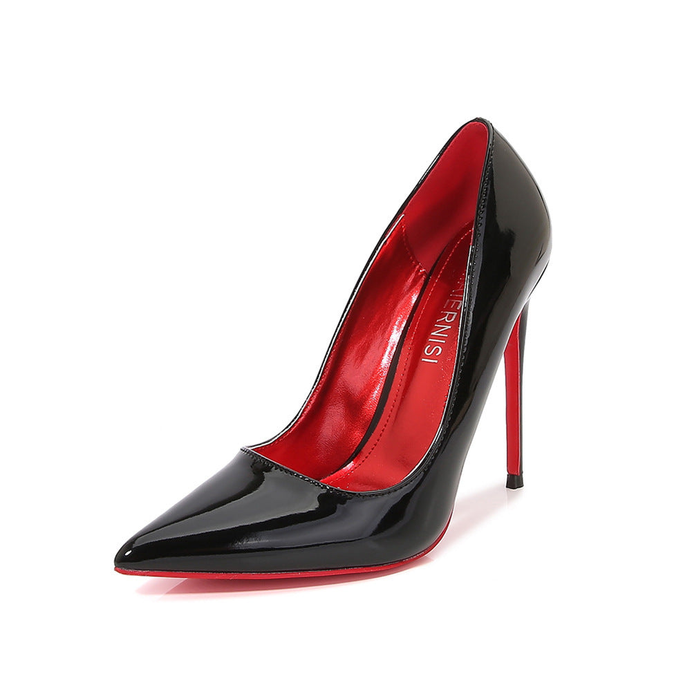 Zapatos de tacón de aguja para mujer, talla grande de 12 cm, punta puntiaguda