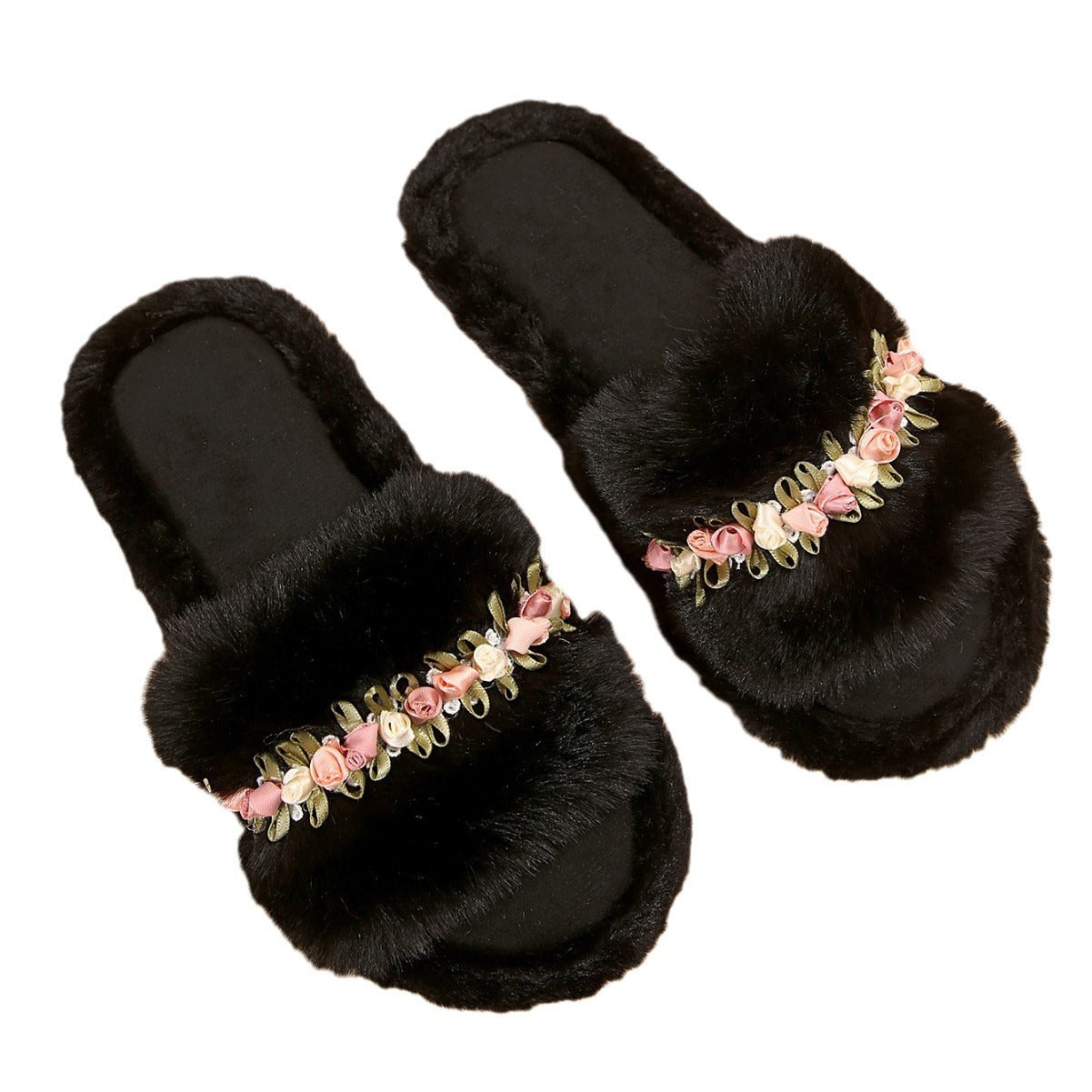 Pantuflas suaves con estampado floral para mujer - Pantuflas de algodón cómodas para estar en casa