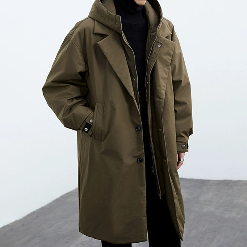 Men's Mid-Length Hooded Trench Coat - Double-Effect Coat
