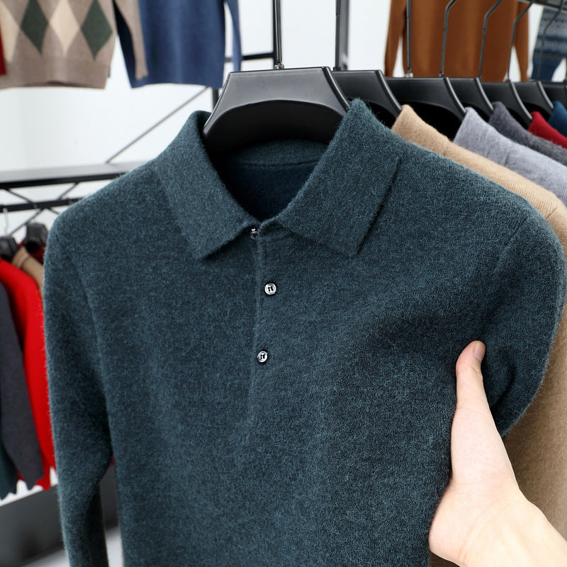 Polo de hombre con cuello vuelto y mangas largas - Suéter de punto de moda