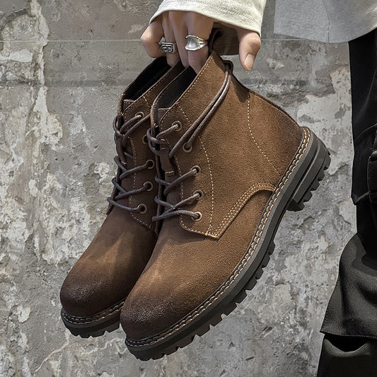 Bottines Homme Outdoor Cuir Mat - Résistantes Mi-Mollet Confort