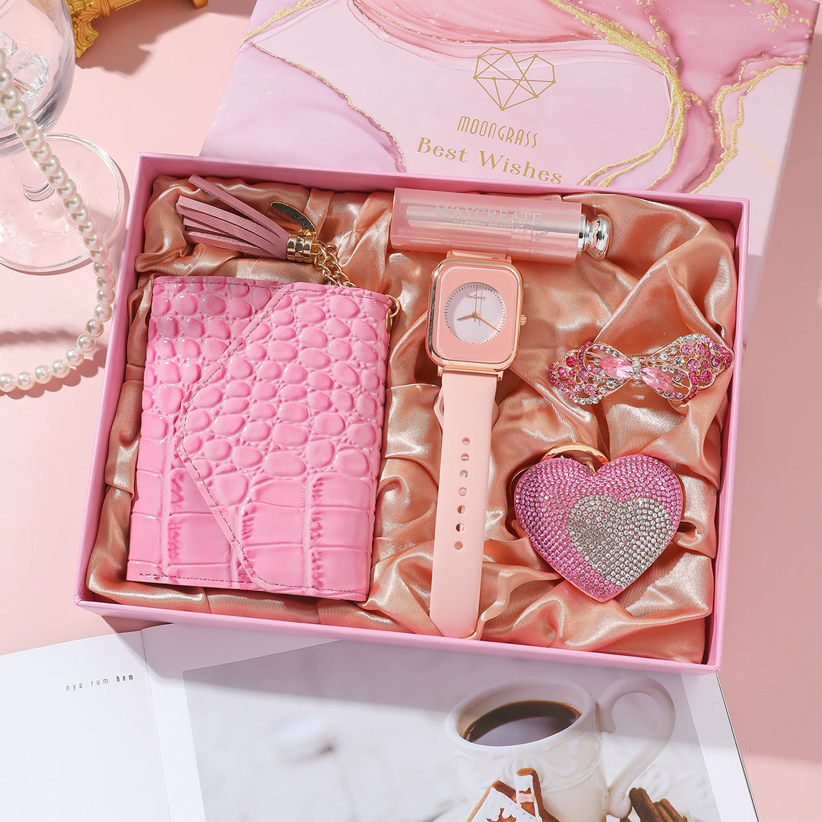 Elegante caja de regalo para reloj de mujer - Set de aniversario premium