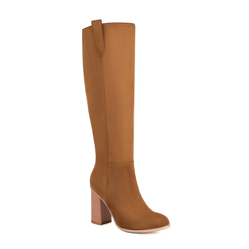Botas altas de ante para mujer - Tacones de plataforma gruesos
