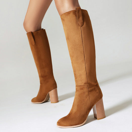 Bottes Hautes Femme en Daim - Talons Épais Plateforme