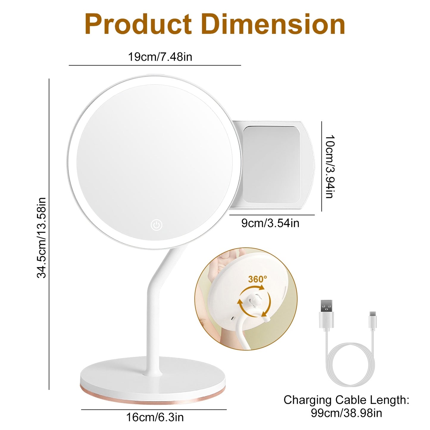 Miroir Maquillage Lumineux Grossissant 5X LED Rechargeable