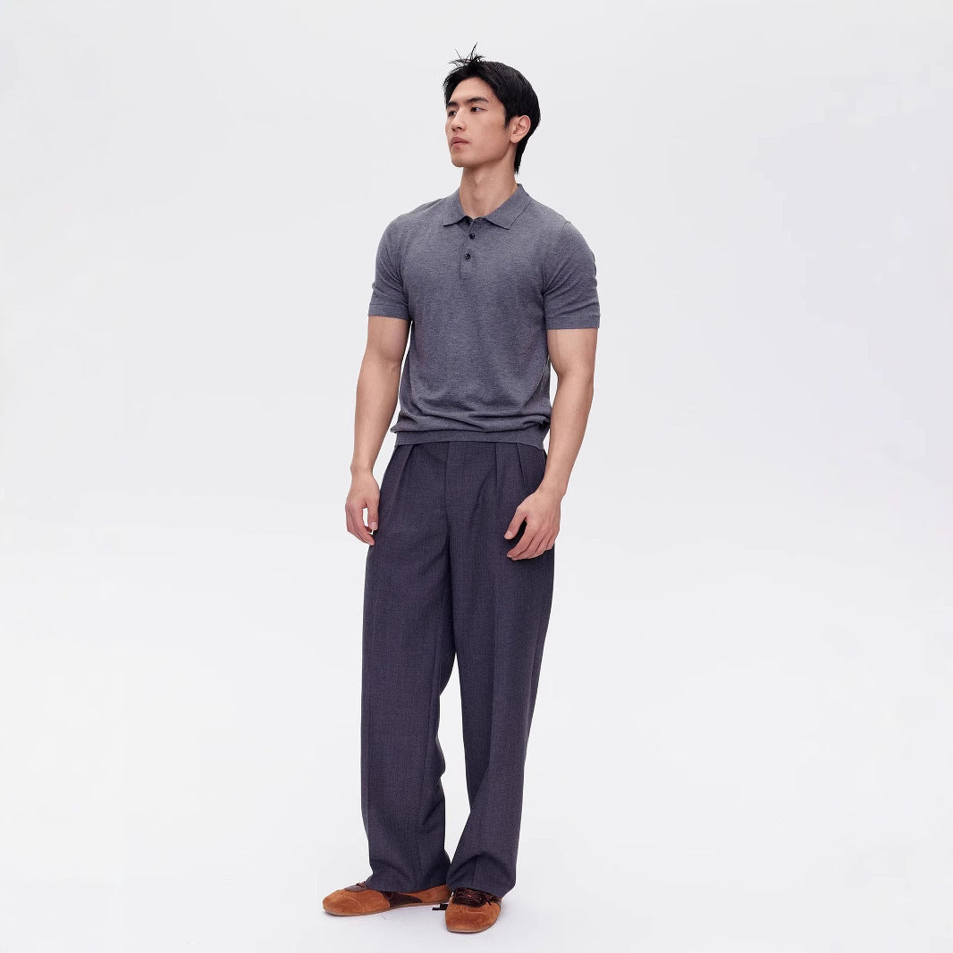 Polo de punto de manga corta con cuello tipo polo para hombre - Camiseta informal de verano