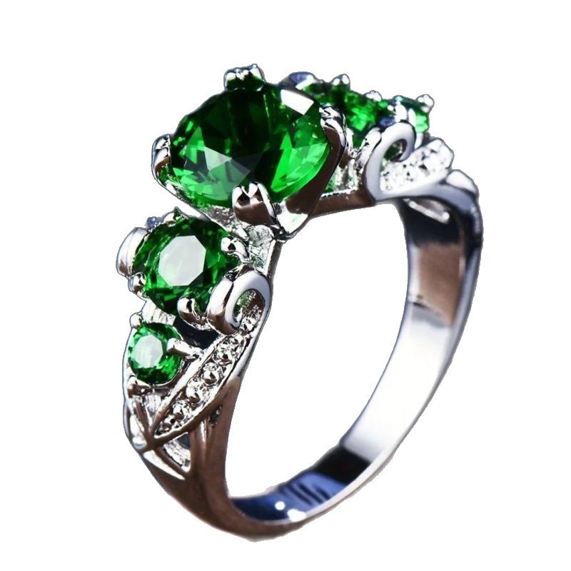 Anillo ovalado de circón verde de 18 g - Piedra sintética