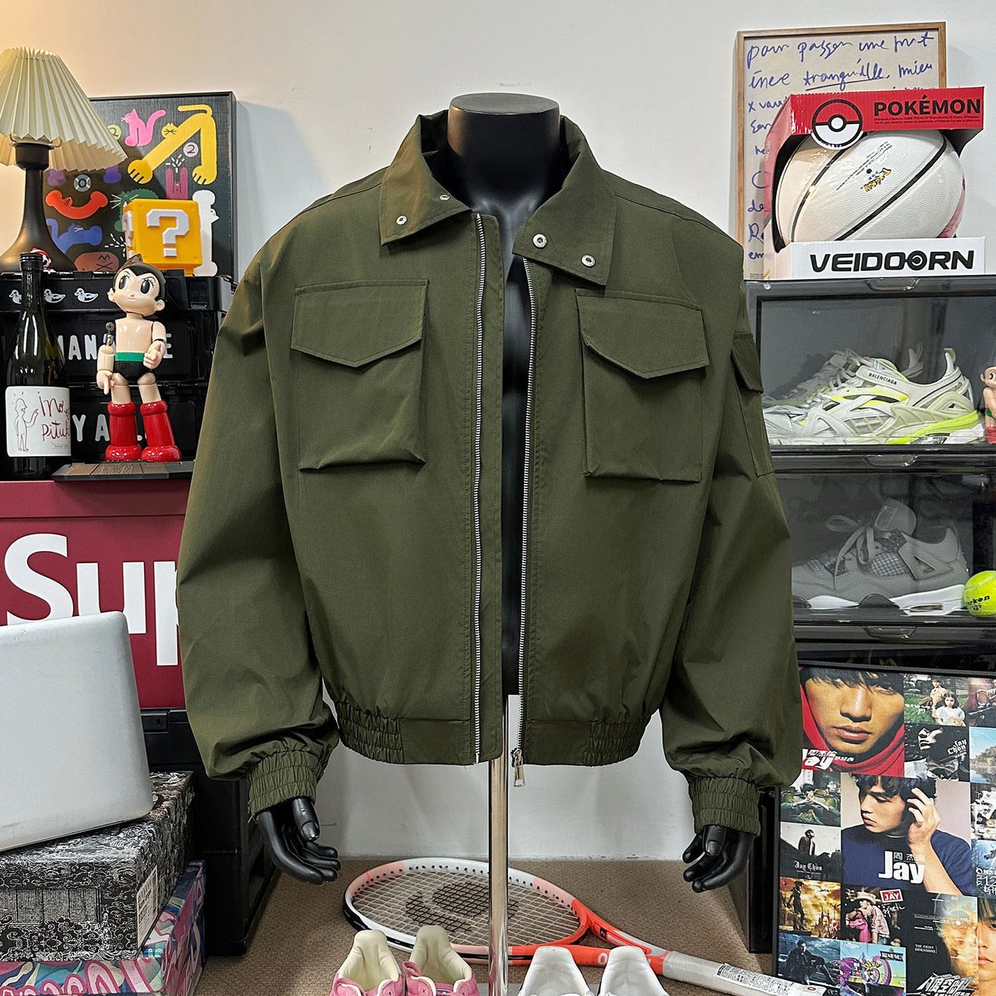 Veste Aviateur Homme Col Montant - Blouson Court Style Militaire Zip Grande Taille