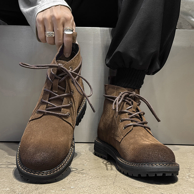 Botines de cuero mate para exteriores para hombre: comodidad duradera hasta media pantorrilla