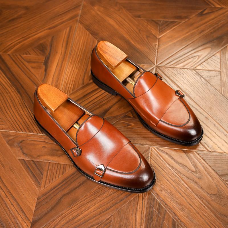 Men's Leather Double Buckle Shoes - Elegant Autumn Style