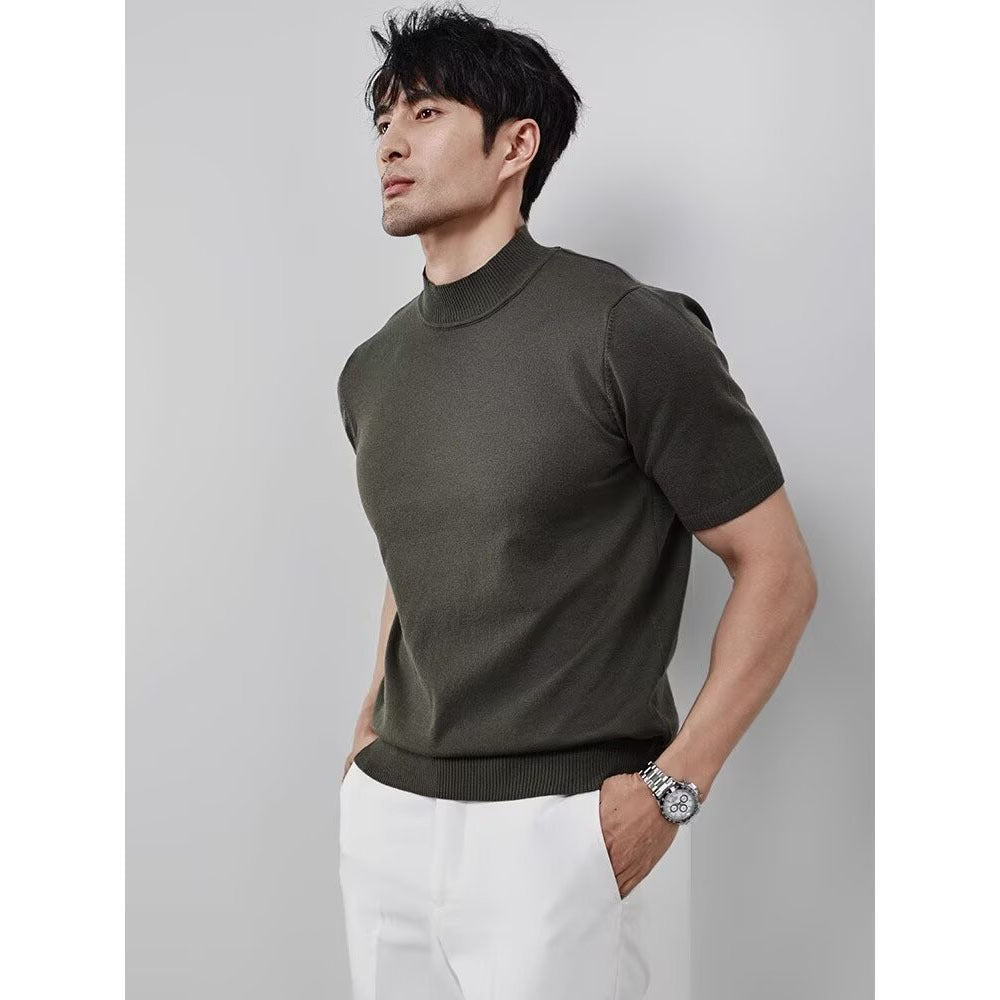 Suéter de cuello alto de seda helada para hombre - Tejido ligero