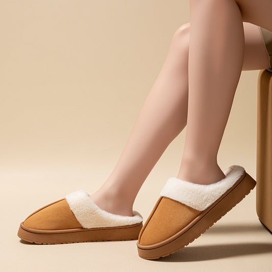 Chaussons Femme Plateforme Peluche - Pantoufles Coton Antidérapantes
