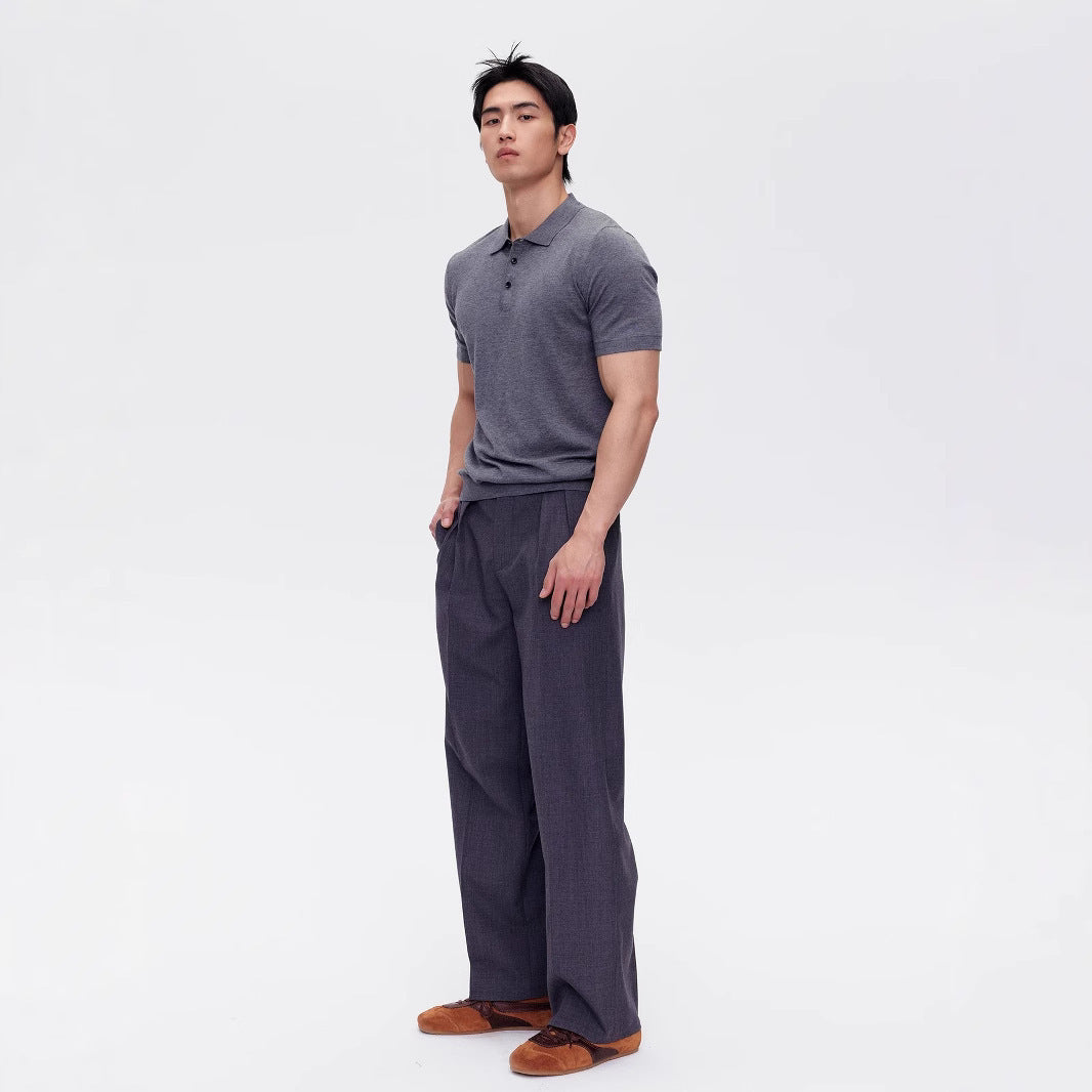 Polo de punto de manga corta con cuello tipo polo para hombre - Camiseta informal de verano
