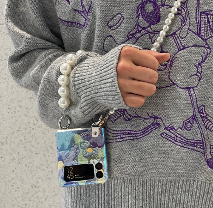 Silicone Phone Case with Oil Painting Flowers - Foldable Stand