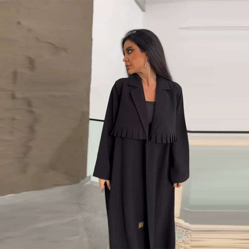 Trench-Coat Femme Long Casual - Polyester Manches Longues Noir