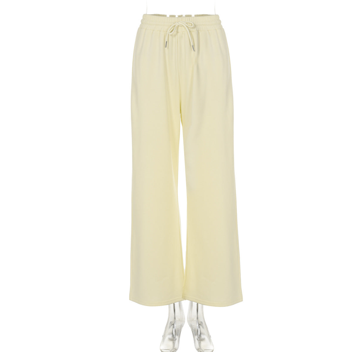 Pantalón casual de talle alto para mujer con cordón ajustable - Cómodo pantalón elástico de pierna ancha