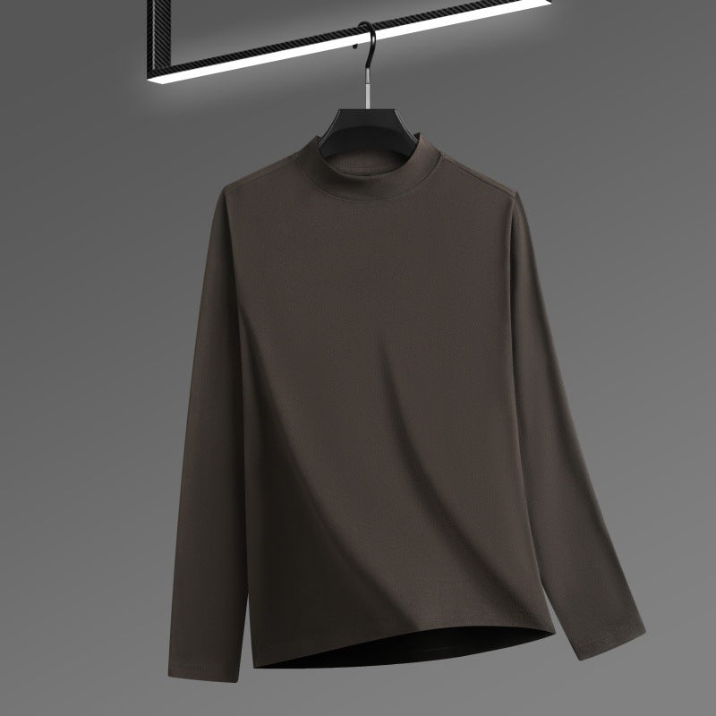 T-shirt Homme Velours Côtelé Col Montant - Couleur Unie Manches Longues