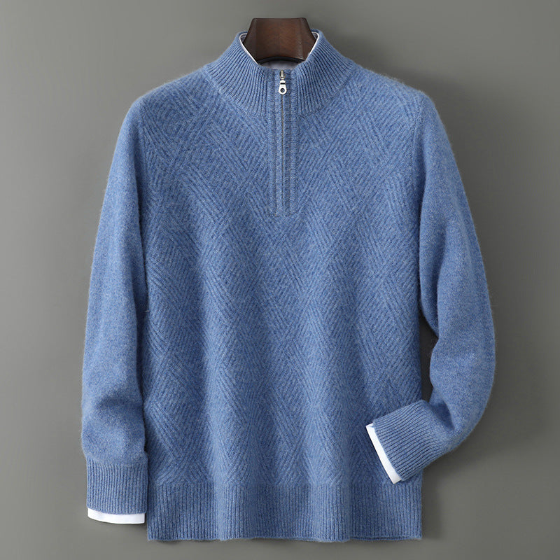 Pull Homme Col Montant Laine Pure - Design Zip Élégant