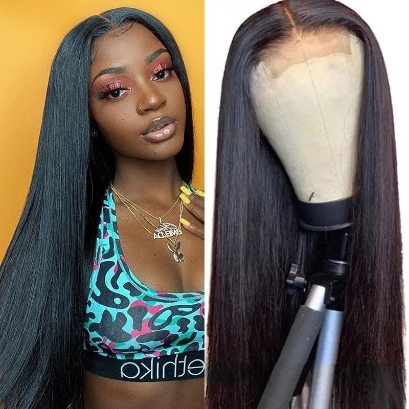Mid-Length Straight Lace Front Wig - Natural Oblique Bangs