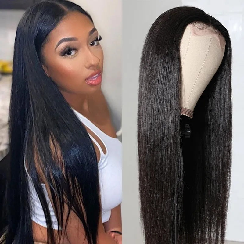 Mid-Length Straight Lace Front Wig - Natural Oblique Bangs