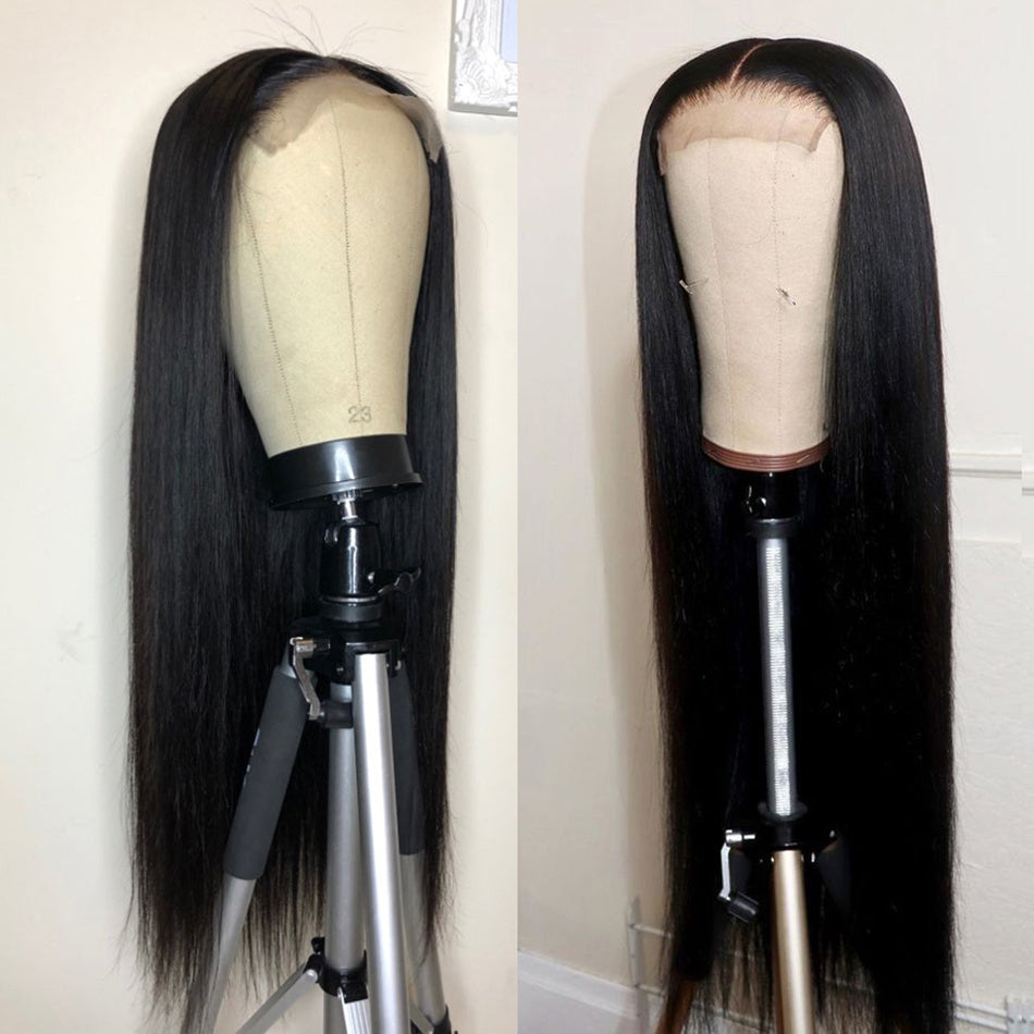 Mid-Length Straight Lace Front Wig - Natural Oblique Bangs