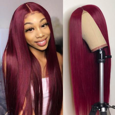 Mid-Length Straight Lace Front Wig - Natural Oblique Bangs