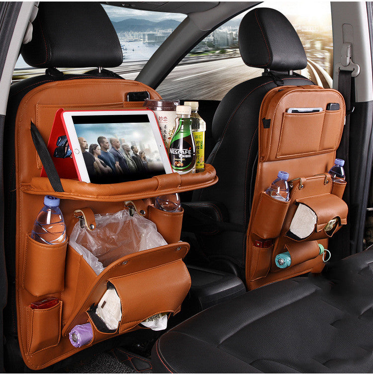 Multifunctional PU Leather Car Storage Bag - Waterproof Backseat Organizer