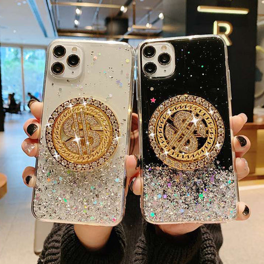 3D Rotating Diamond Dollar iPhone Case - Luxury Transparent TPU