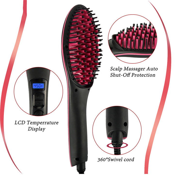 Negative Ion Electric Straightening Brush - LED Display Adjustable Temperature