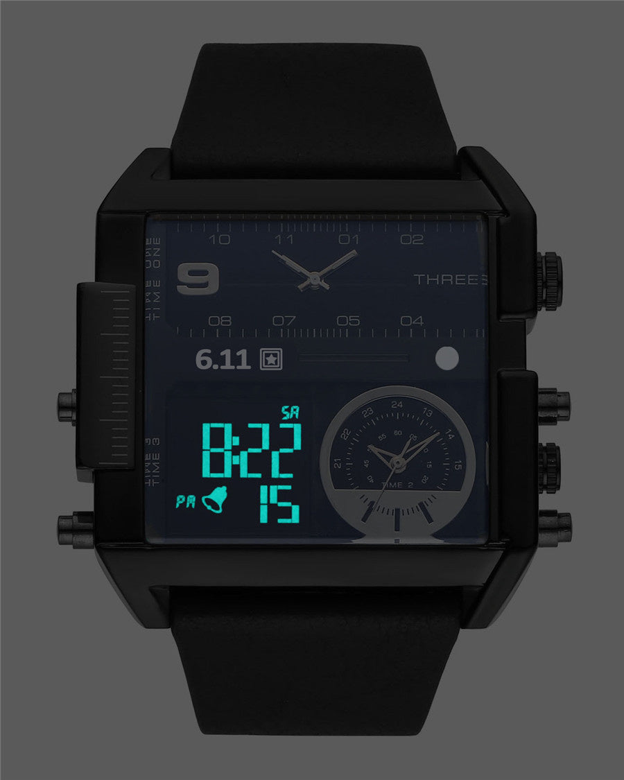 Montre Sport Homme Étanche 30M - Double Affichage LED Bracelet Cuir