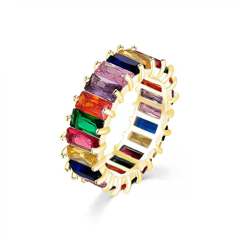 Anillo rectangular de circonita multicolor de 16 g - Estilo geométrico