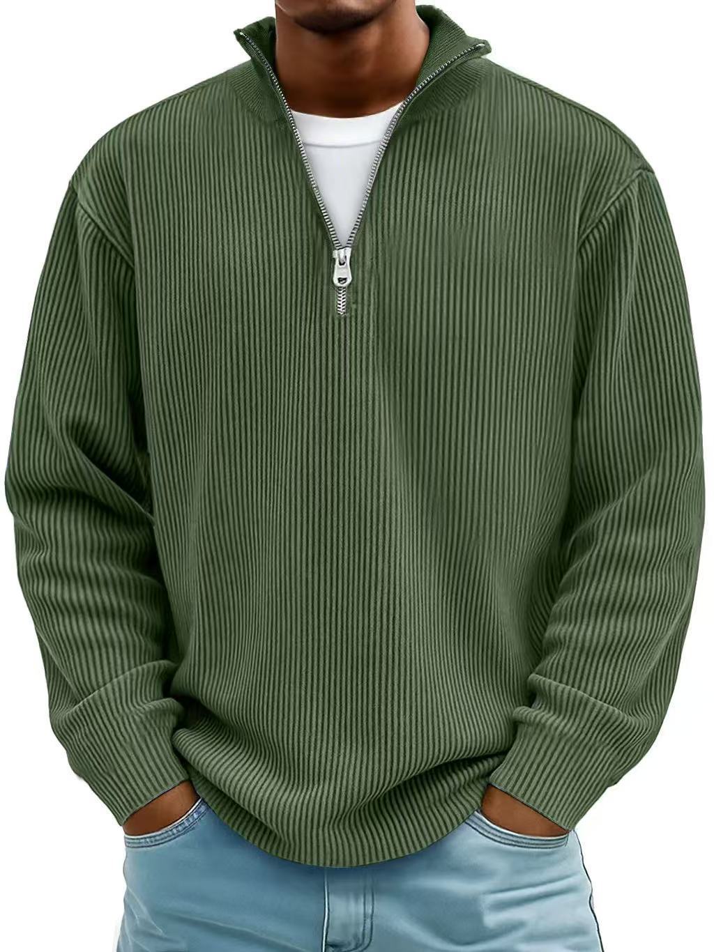Men's Zip-Up Stand-Up Collar Corduroy Long Sleeve Sweater
