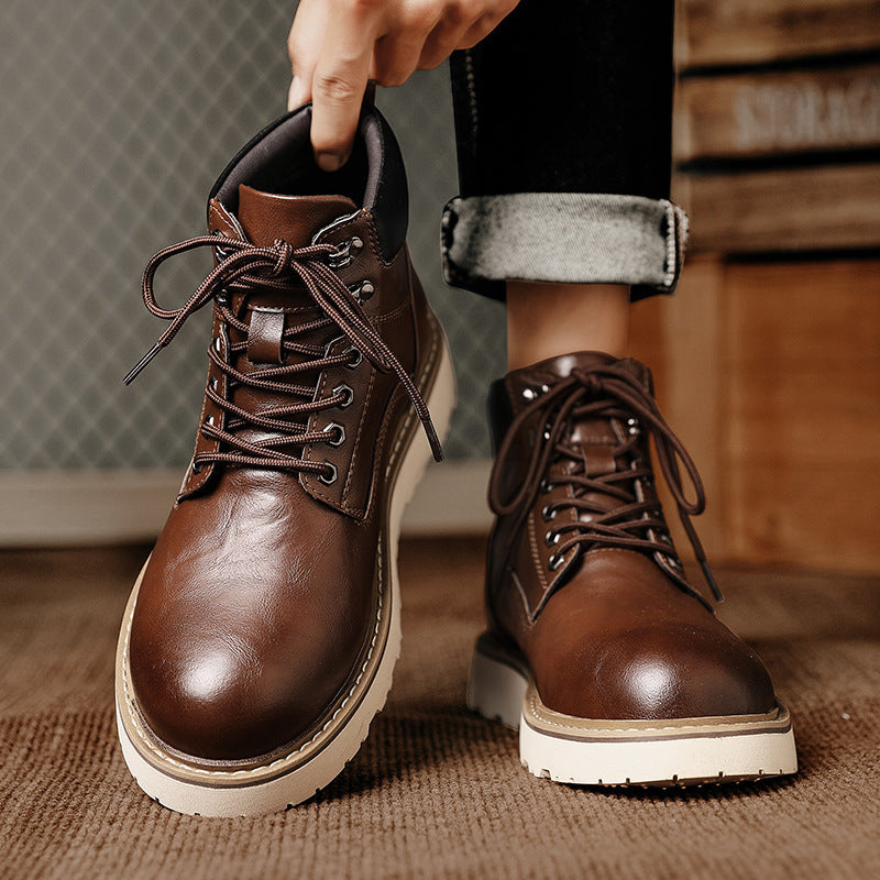 Boots Homme Montantes Plateforme - Chaussures Moto Sport Worker Style