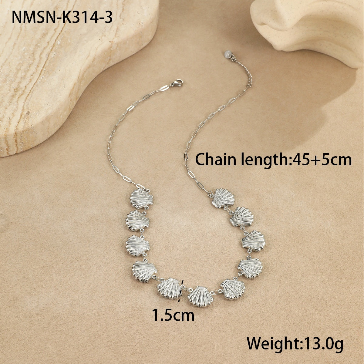 Collar de acero inoxidable de 18 g con colgantes de concha de estrella de mar