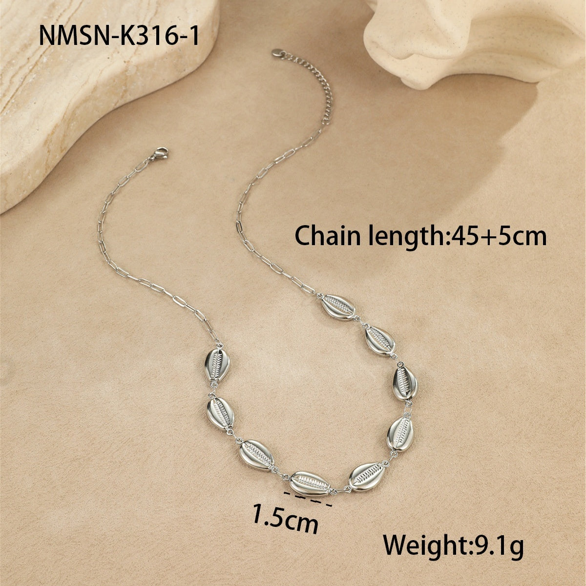 Collar de acero inoxidable de 18 g con colgantes de concha de estrella de mar