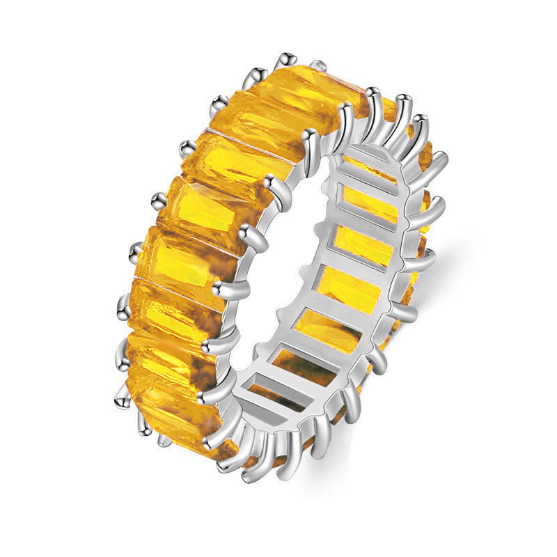 Anillo rectangular de circonita multicolor de 16 g - Estilo geométrico